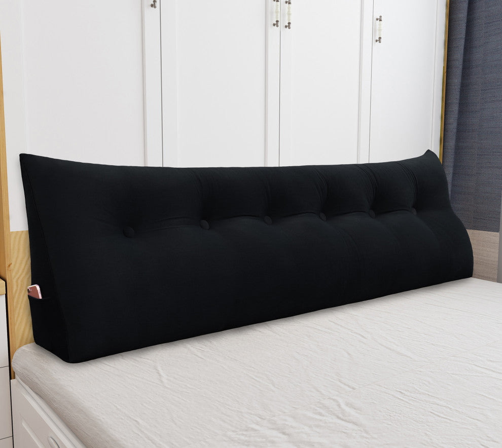 Bed Wedge Pillow Back Rest Support, Black Velvet, 71x20x8
