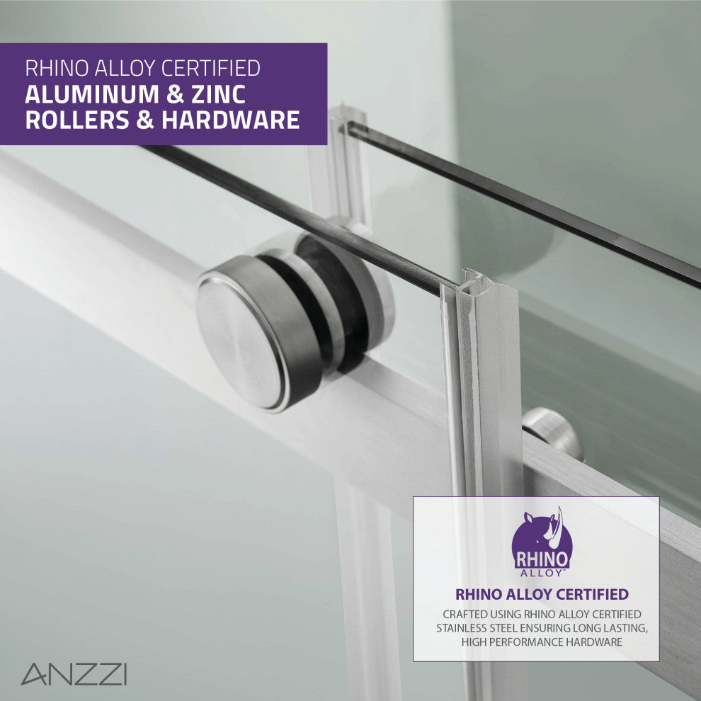 ANZZI Stellar 76" H Frameless Sliding Shower Door, Brushed Nickel, 60" W