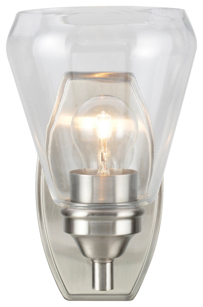 62119-1, 1-Light Metal Bathroom Vanity Wall Light Fixture, Satin Nickel
