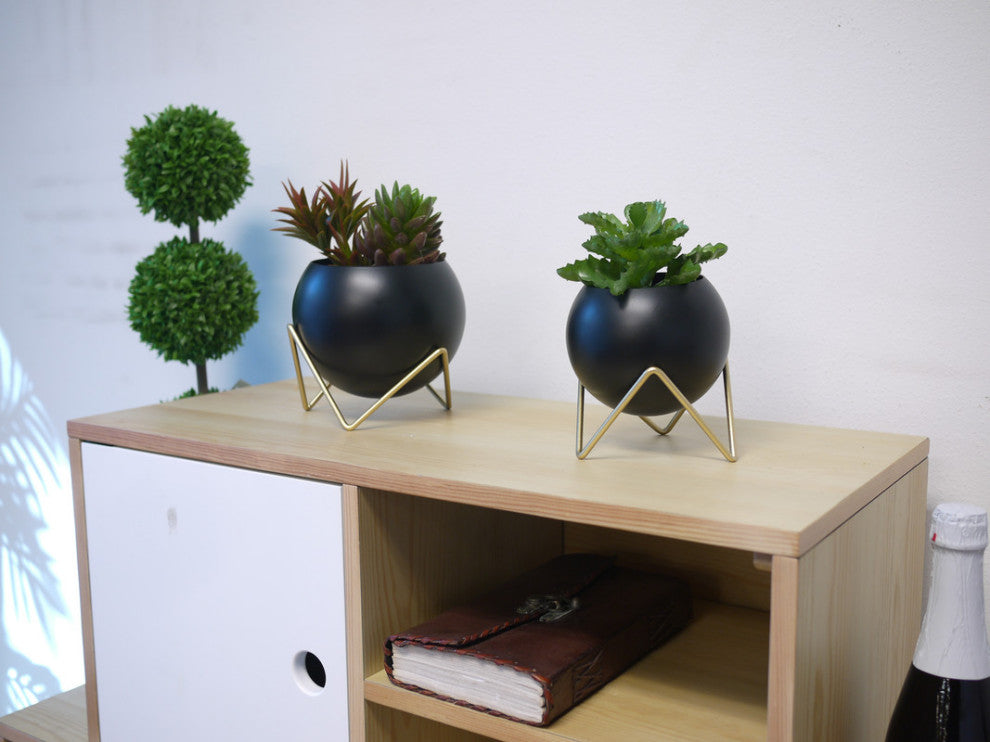 Spherical Planter Decorative Accent, Gold and Black, 2-Piece Set