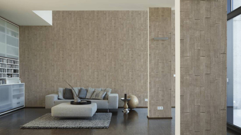 Faux Textured Wallpaper, Wood, 355844, Beige, One Roll
