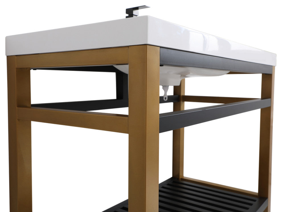 Home Living Single Bathroom Metal Vanity, Golden Black, 42"