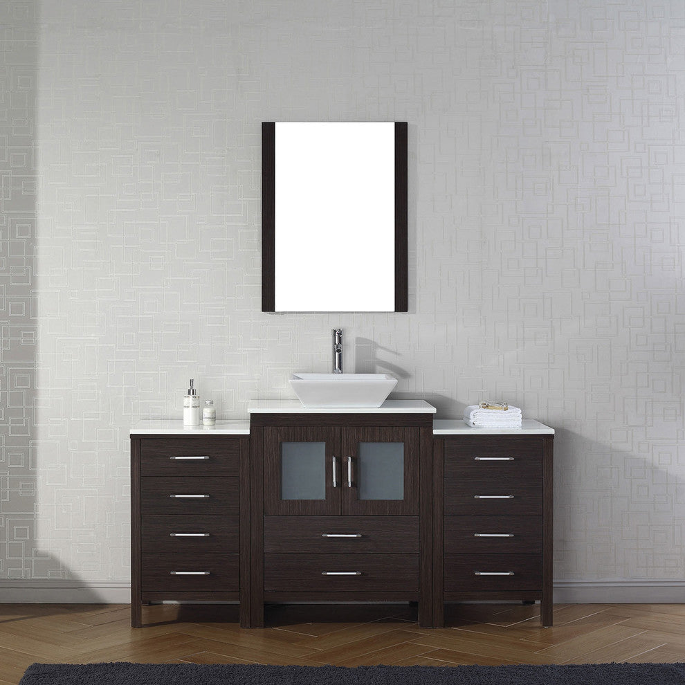 Virtu Dior 64" Single Bathroom Vanity, Espresso, Brushed Nickel Faucet, Mirror