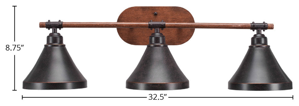 Blacksmith 3-Light Bath Bar, Dark Granite Cone Metal Shade