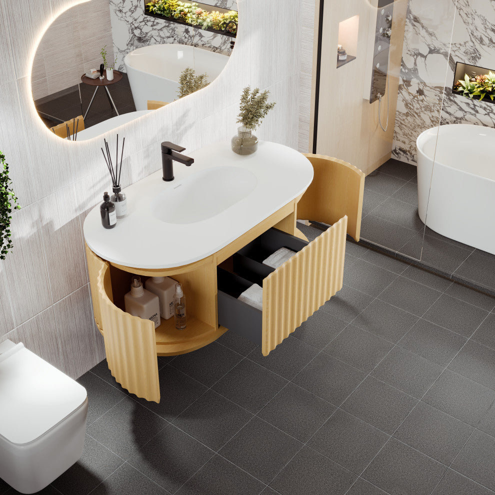 Eviva Haven 39" Oak Wallmount Vanity With White Solid Surface Integrated Top