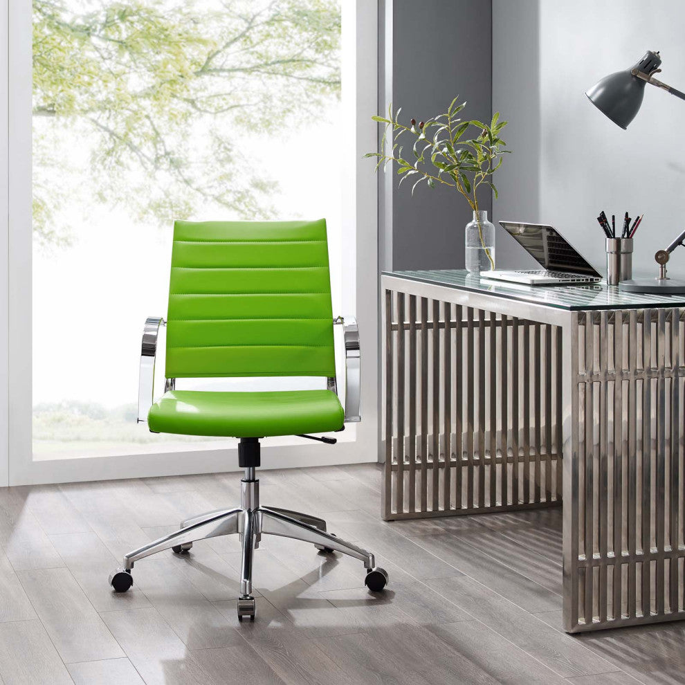Computer Work Desk Chair, Faux Leather, Green, Modern, Home Business Office