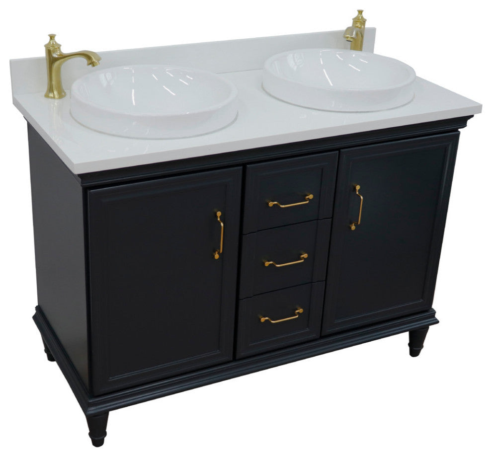 49" Double Vanity, Dark Gray Finish With Engineered Stone Top And Round Sink