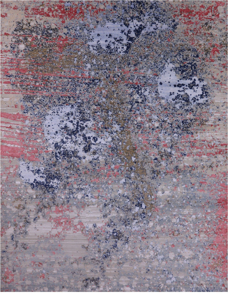9' 0" X 12' 1" Wool and Silk Hand Knotted Abstract Rug Q12093