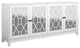 Contemporary Sideboard, Glamorous Mirrored Doors With Geometric Accents, White