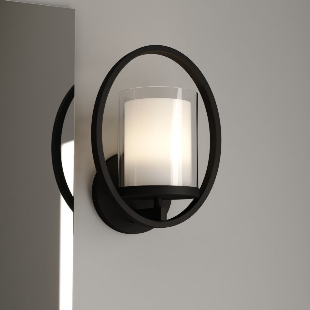 Princeton 1-Light Black Transitional Wall Sconce White Glass