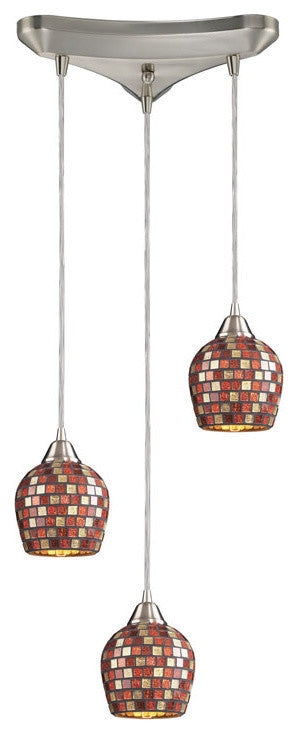 Fusion 3-Light Satin Nickel Pendant, Multicolored Mosaic Glass