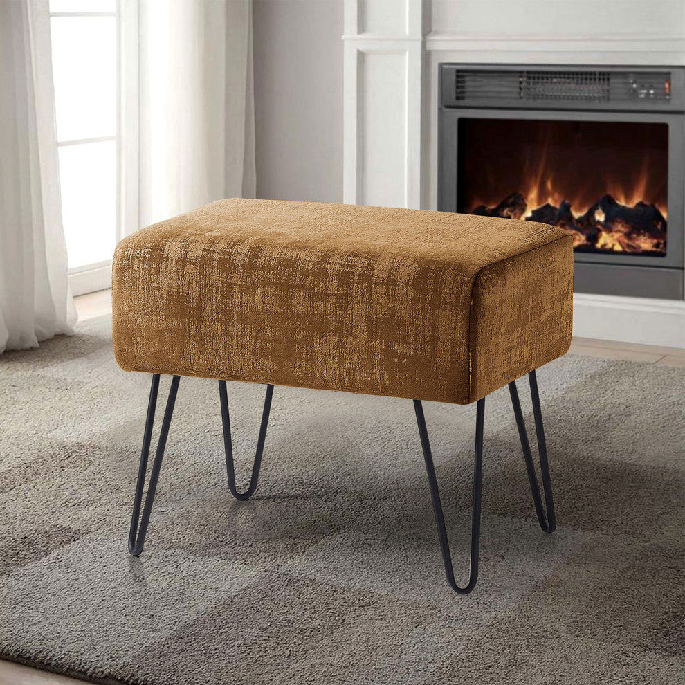 Textured Velvet Ottoman, Tobacco Brown
