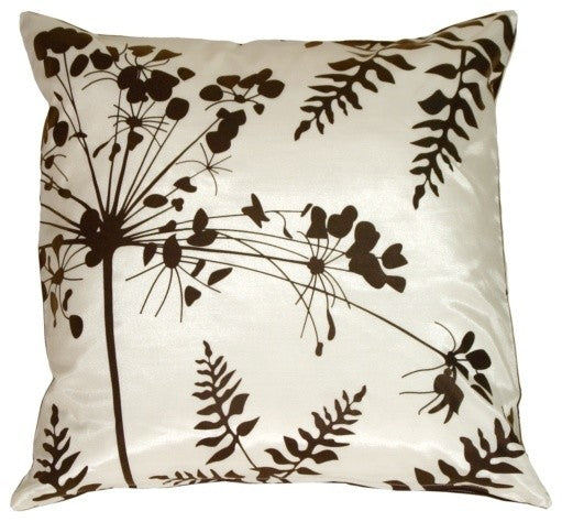 Pillow Decor - White with Brown Spring Flower and Ferns Pillow