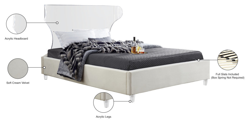 Ghost Velvet Upholstered Bed, Cream, King