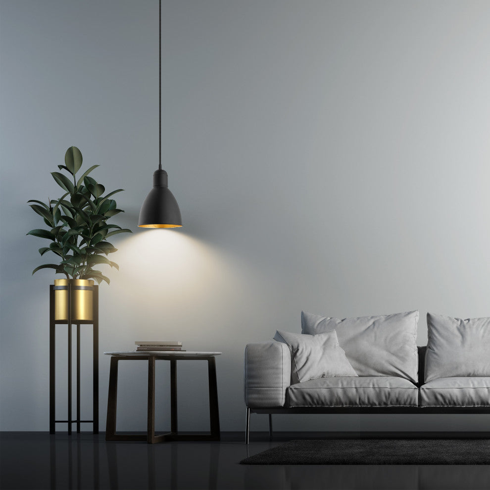 Priddy 2 1-Light Mini Pendant - Black Exterior and Gold Interior Shade