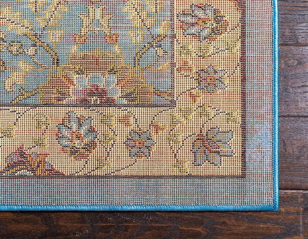 Country and Floral Kashan 2'2"x3' Rectangle Lagoon Area Rug