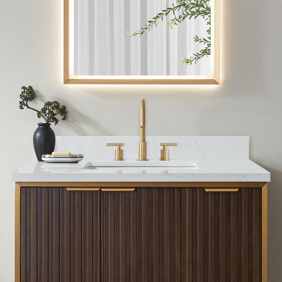 Jaen Composite Stone Vanity Top With Ceramic Sink, Grain White, 37"