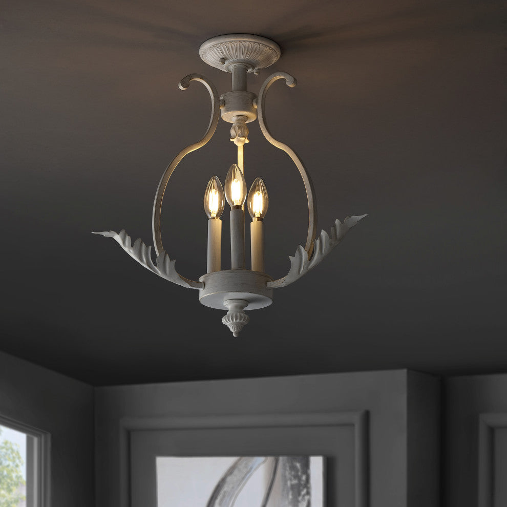 Austen 12.2" Metal Led Semi-Flush Mount, Antique White
