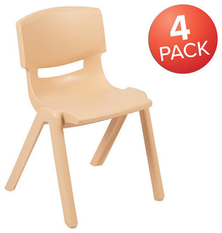 4 Pack Natural Plastic Stackable School Chair With 13.25 Seat Height