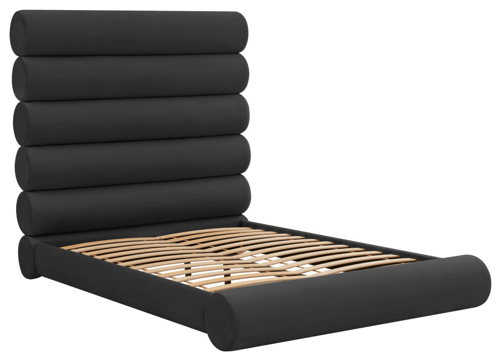 TOV Furniture Durwin Black Velvet Bed in Queen