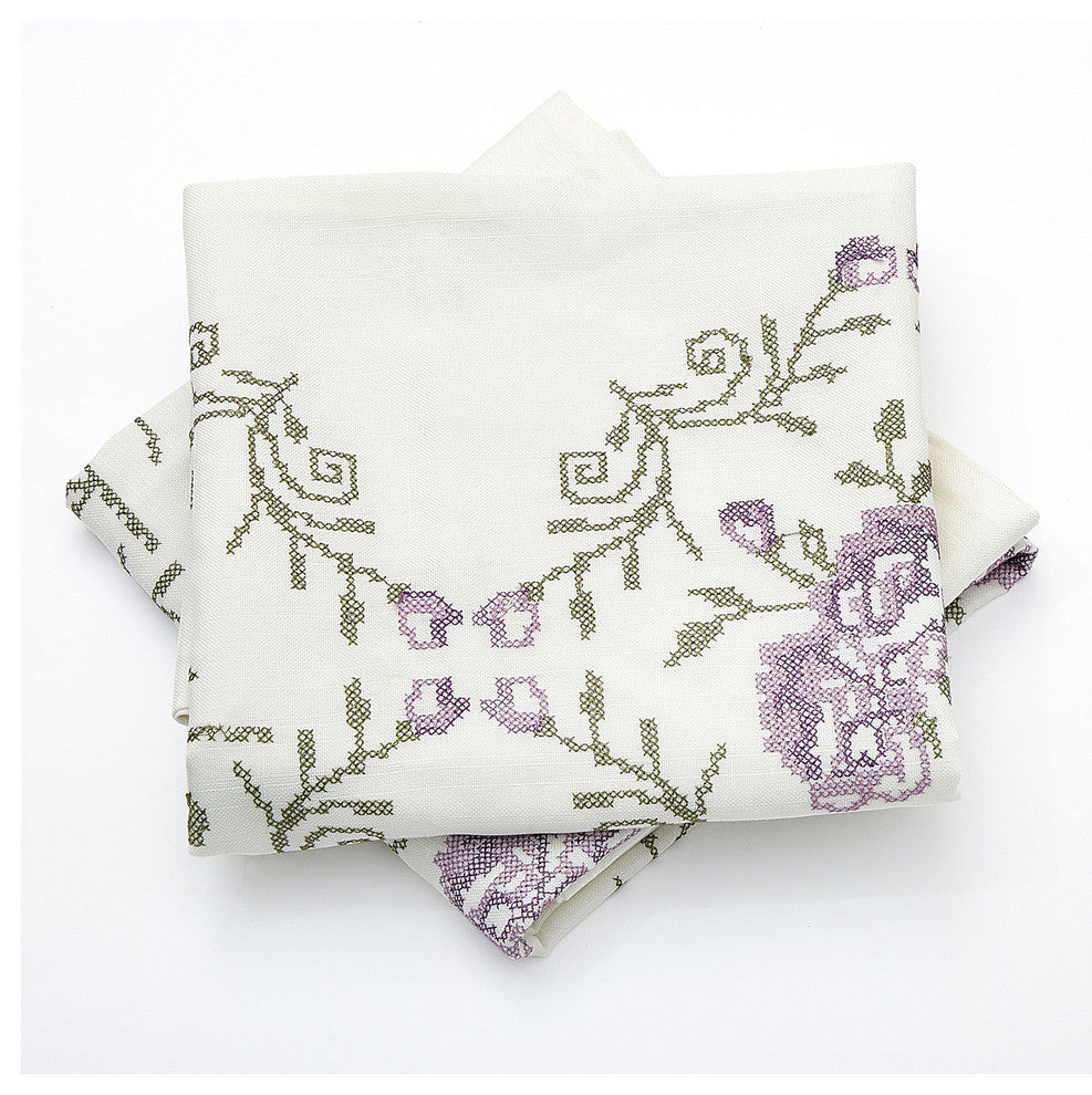 Rose Embroidery 2 Piece Pillow Cover Set, 14" X 26", Lilac
