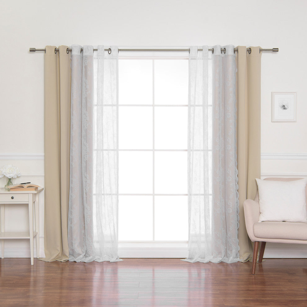 Rose Sheers and Blackout Curtains, Beige, 52"x96"