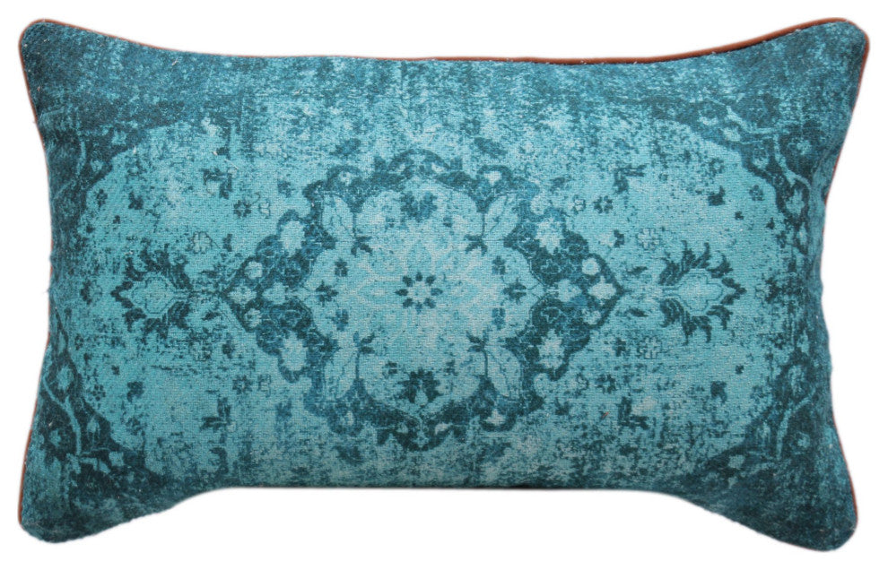 Turquoise Machine Woven Prynnwood Throw Pillow, 16" x 26"