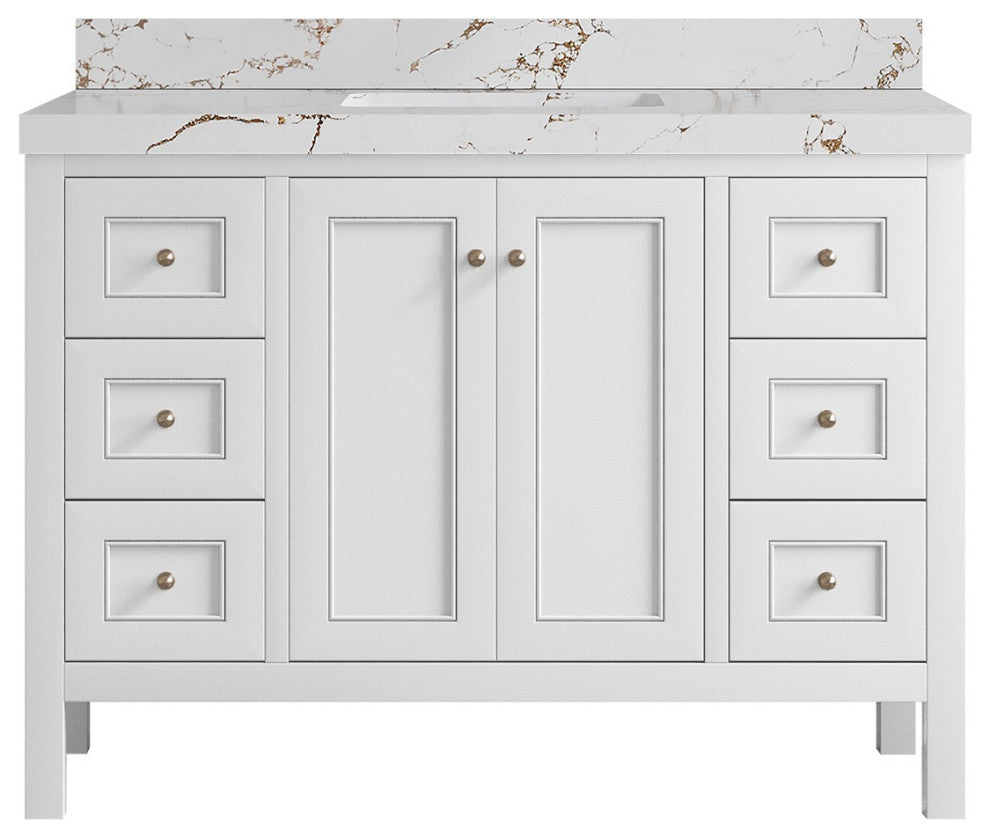 Nashville 48" Single Sink Bath Vanity, White 2" Viola Brown