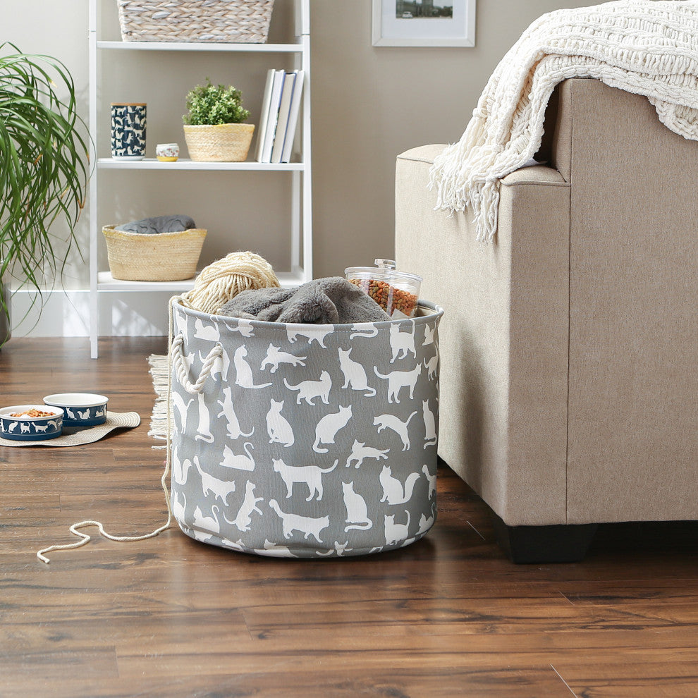 Polyester Pet Bin Cats Meow Gray Round Large 15x18x18