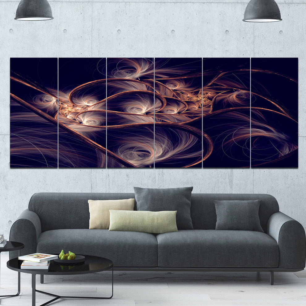 Dark Gold Fractal Flower Pattern, Abstract Canvas Art Print, 70"x28", 6 Panels