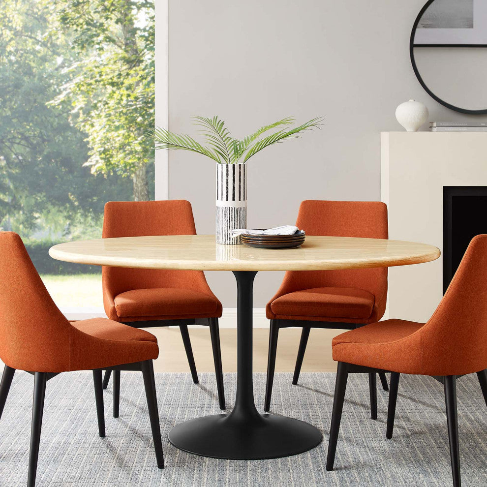 Lippa 60" Oval Artificial Travertine Dining Table, Black Travertine