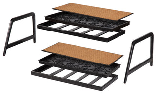 Double-Tier Black Stand With 3-Pair Rubber Boot Trays Smoked Oak