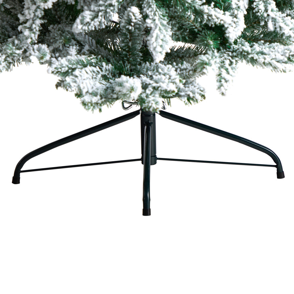 8' Slim Flocked Montreal Fir Faux Xmas Tree W/ White Lights & Bendable Branches