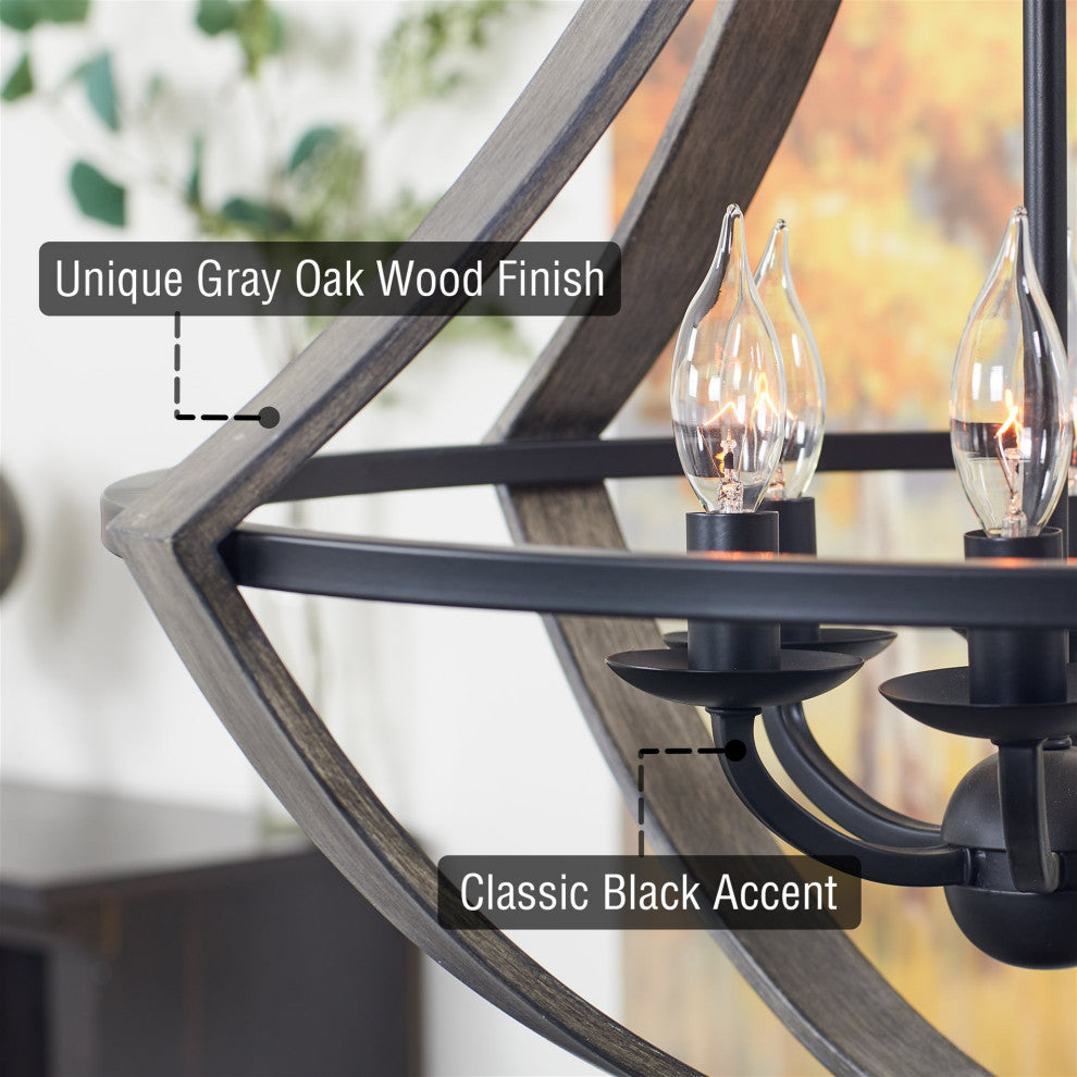 Kira Home Laguna 26" Rustic Foyer Chandelier, Wood Style Metal Frame, Accents