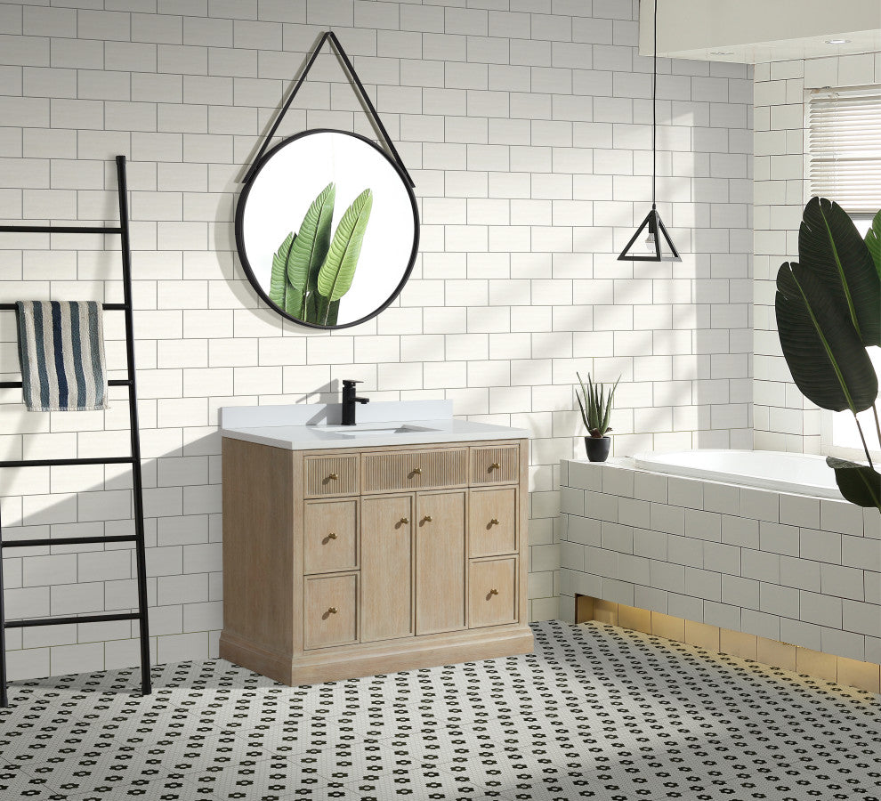 Redondo Bathroom Vanity, Ash Oak, 42", Single Sink, Freestanding