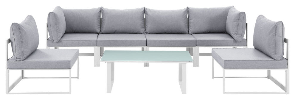 Modway Fortuna 7 Piece Outdoor Patio Sectional Sofa Set, White Gray