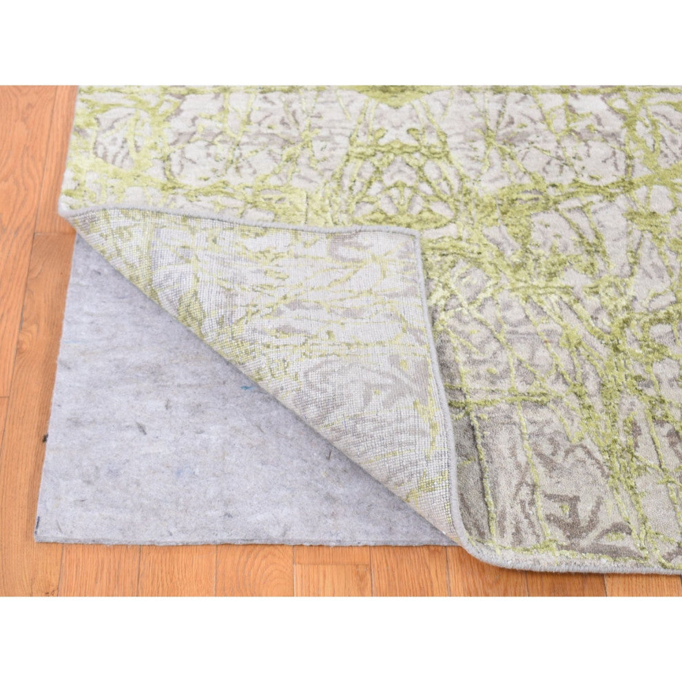 Light Gray Hand Knotted Wool And Silk Transitional/Modern Design Rug, 9'x11'9"