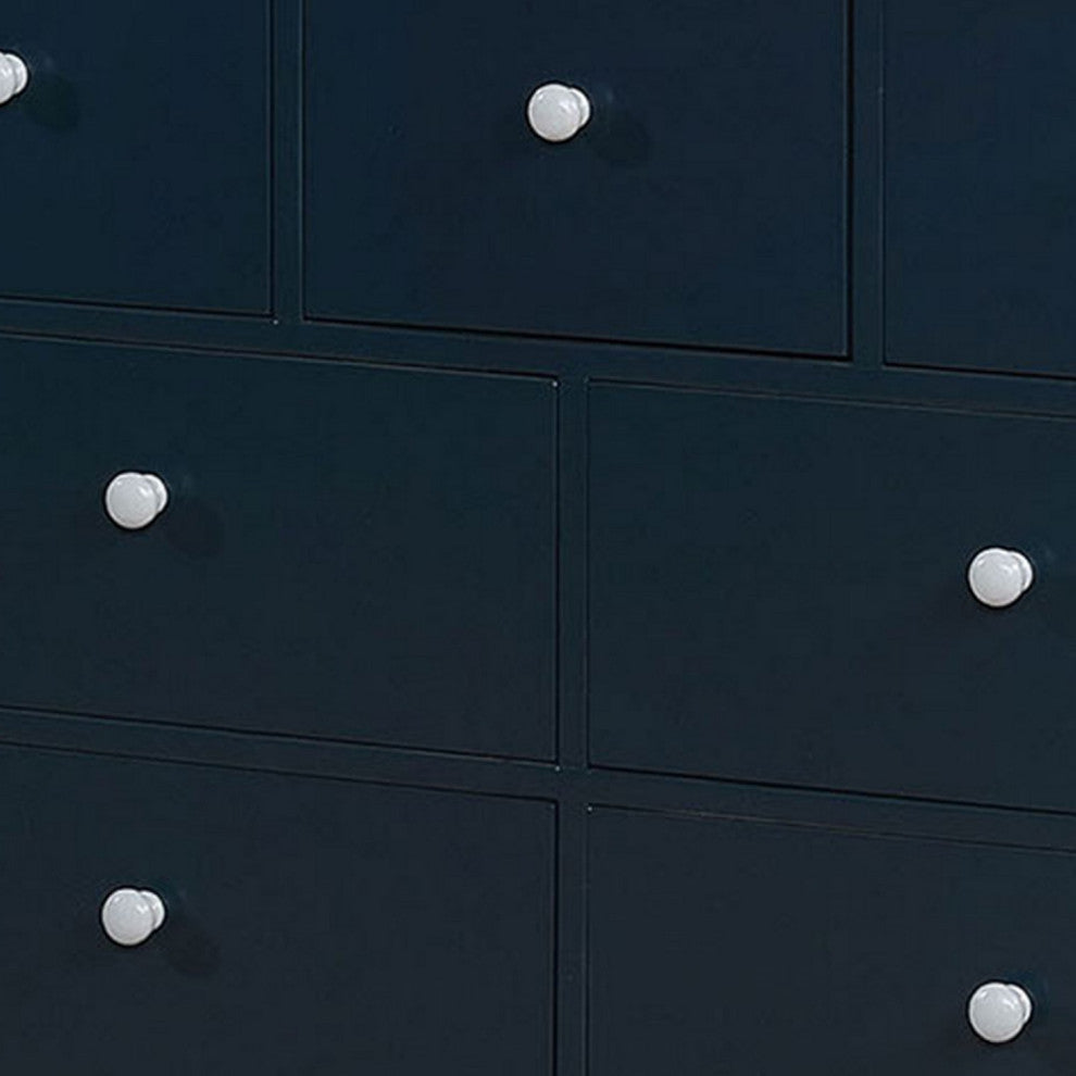 Benzara BM235451 Transitional 7 Drawer Wooden Dresser With Knob Pulls, Blue