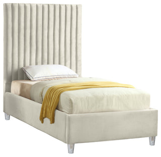 Candace Velvet Upholstered Bed, Cream, Twin