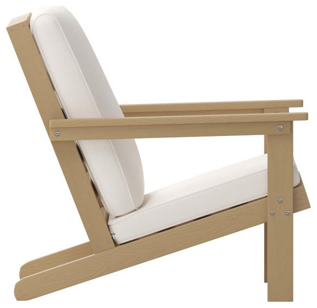 Charlestown All-Weather Poly Resin Wood Adirondack Club Chair with Cushions, Nat