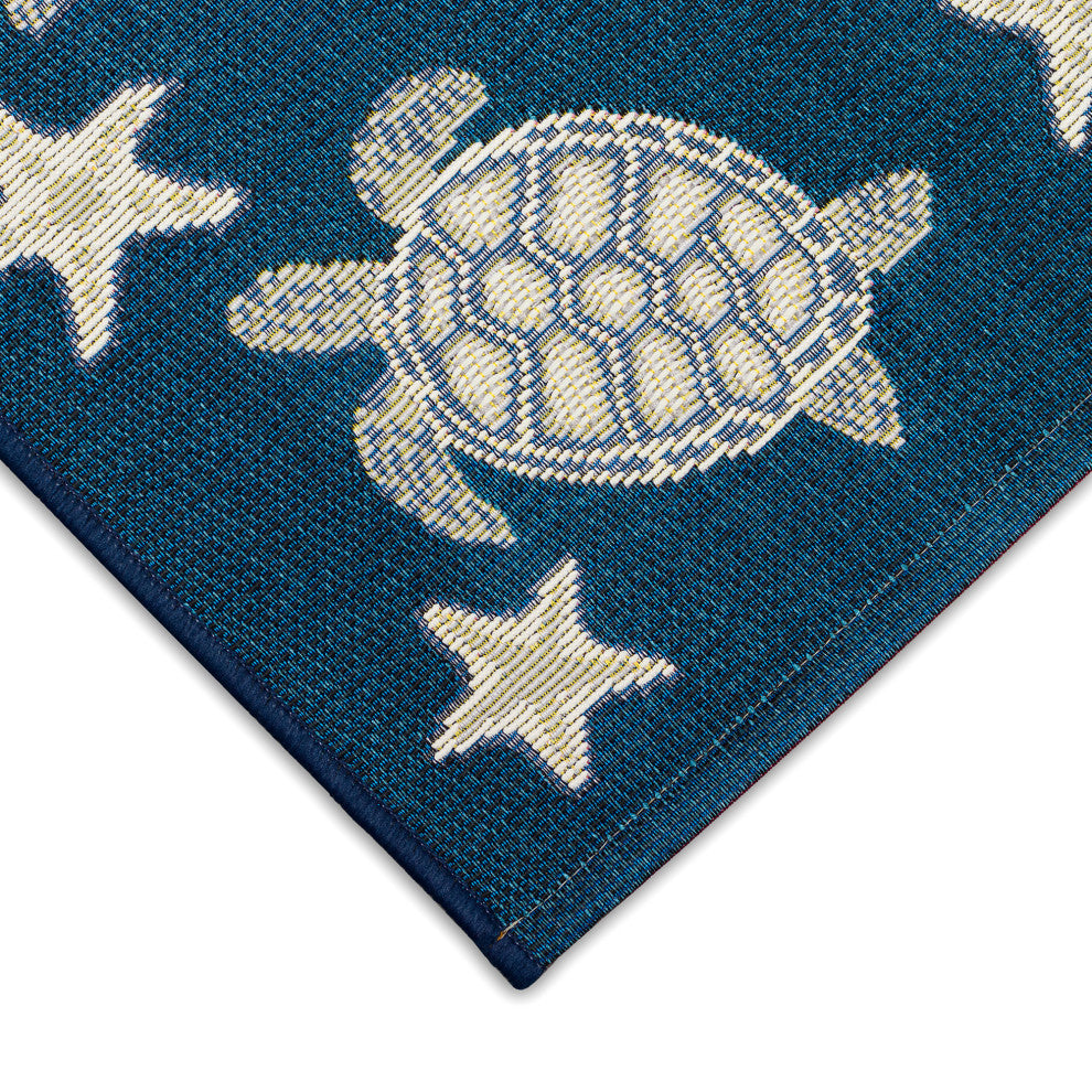 Esencia Turtle And Stars Indoor/Outdoor Mat, Navy, 2'5" X 3'11"