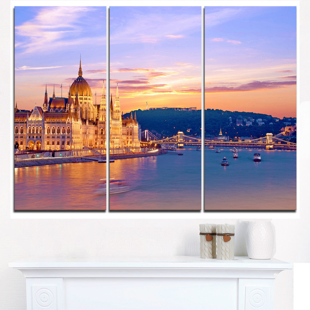 "Parliament and Bridge Over Danube" Metal Wall Art, 3 Panels, 36"x28"