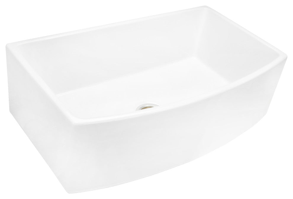 Nantucket Sinks' White Farmhouse Fireclay Sink, Curved Front, 33"