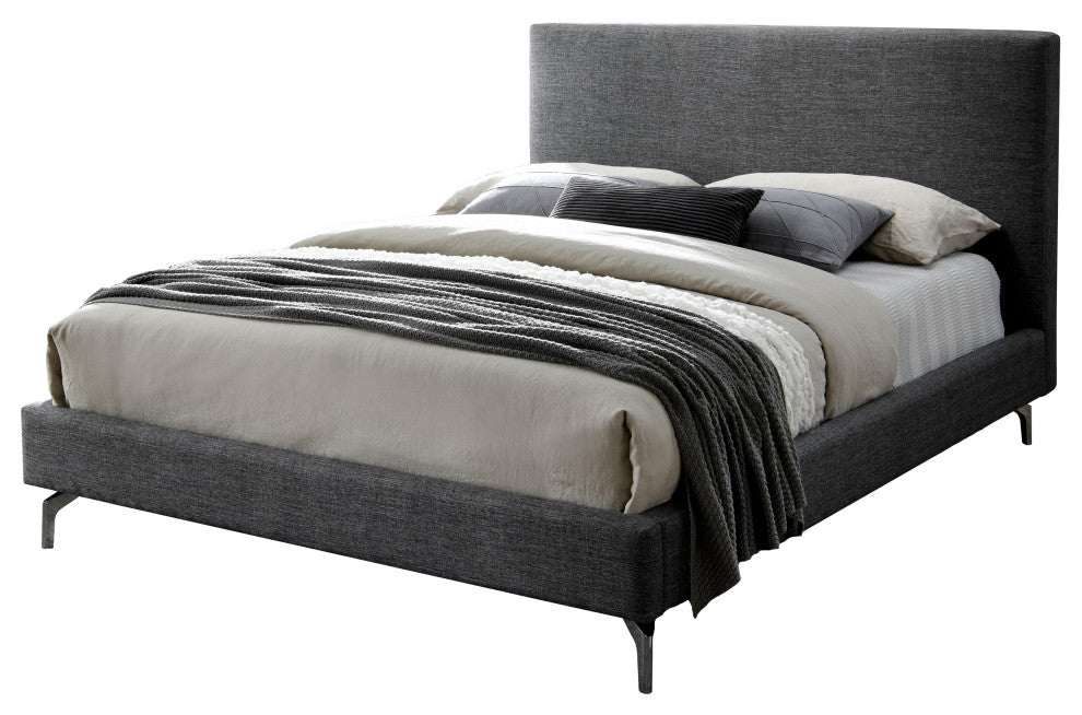 Harry Upholstered Platform Bed Queen Size, Dark Grey