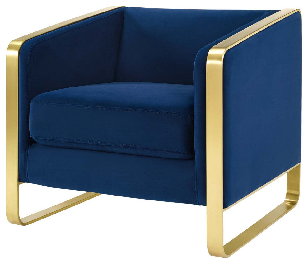 Armchair Accent Chair, Set of 2, Velvet, Metal, Blue Navy, Modern, Lounge
