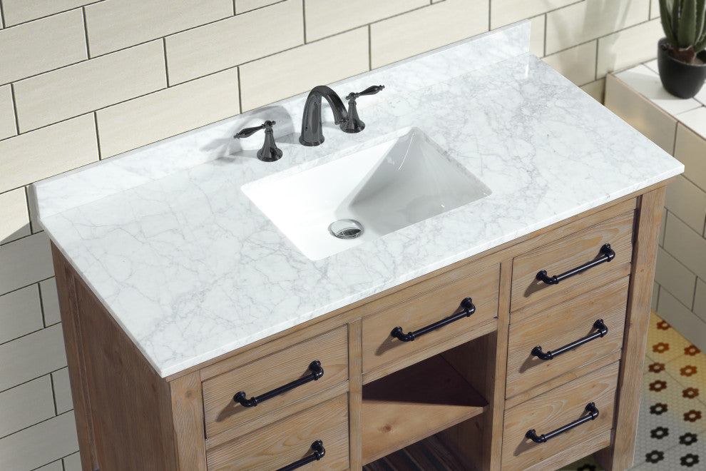 Lauren 48" Bathroom Vanity, Weathered Fir Finish, Italian Carrara Marble