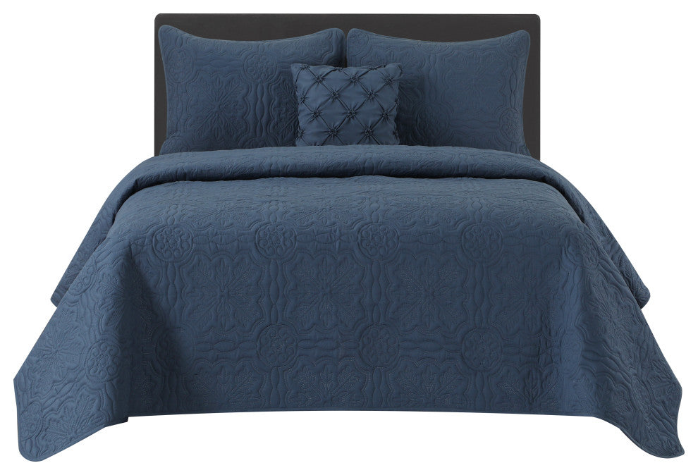 Jailen 4 Piece Quilt Set, Navy, Queen