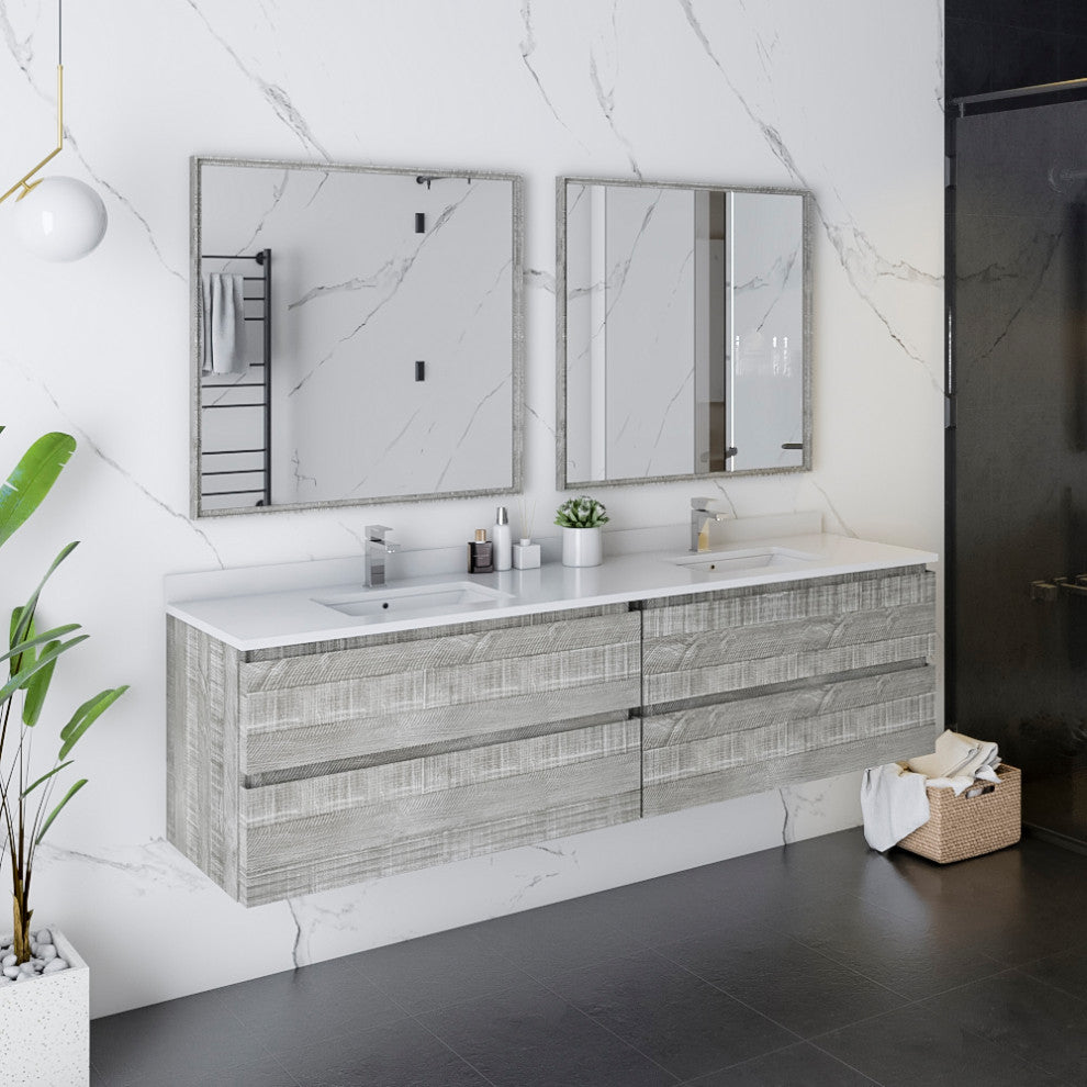 Fresca Formosa Wall Hung Double Sink Bathroom Vanity with Mirrors, Sage Gray, 72"