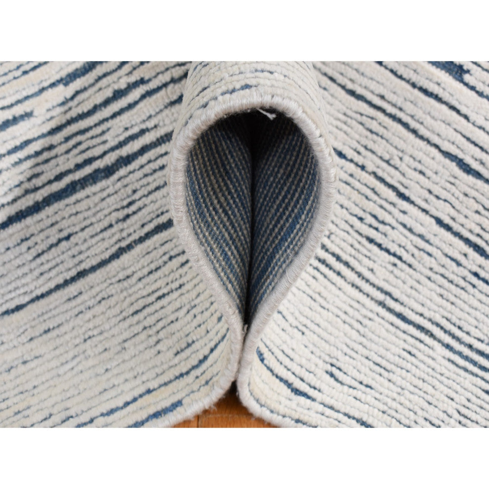 Frost White, 100% Wool, Striae Design, Hand Knotted, Oriental Rug, 6'1"x9'4"