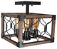 4 Light Industrial Ceiling Lamp, Rust, Square, Semi Flush Mount, Cage